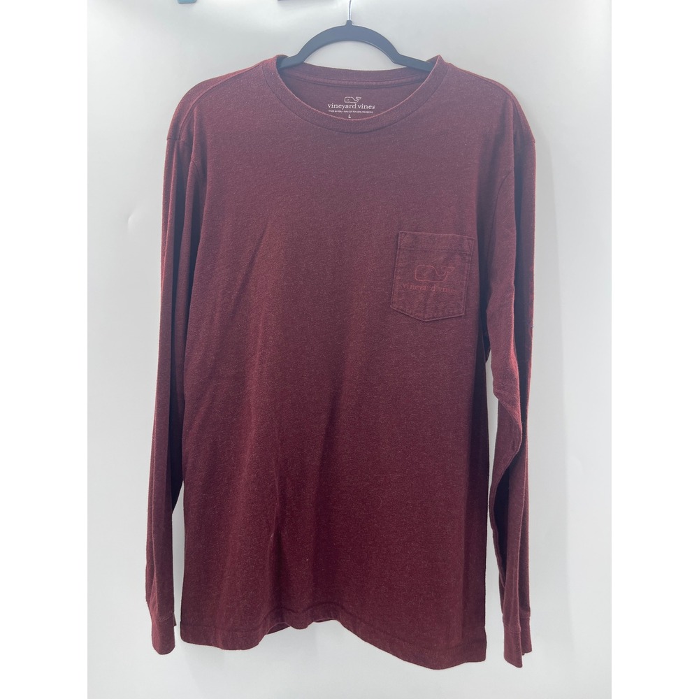Vineyard Vines Mens Long Sleeve Pocket T-Shirt Burgundy Maroon Whale Logo L